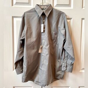 NWT GRAY POPLIN WRINKLE FREE LONG SLEEVE SHIRT BY VANHEUSEN 16 1/2 32/33